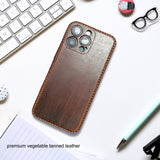 Handmade Premium Cowhide Leather iPhone Case for iPhone 16/ iPhone 15/ iPhone 14/ iPhone 13, Custom Engraving Leather iPhone Case, Gift 2024