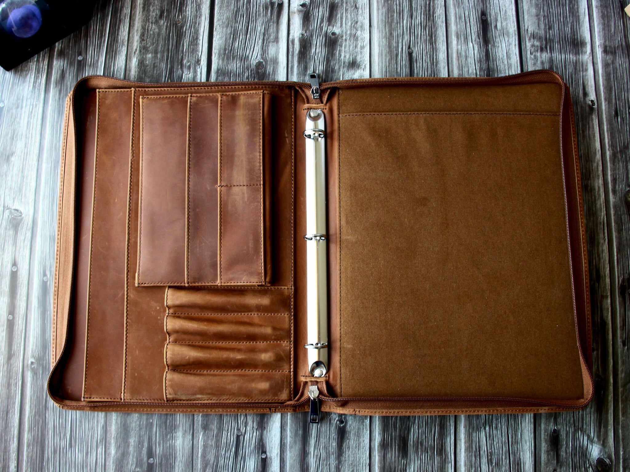 Vintage A4 leather portfolio case binder 4 ring – DMleather