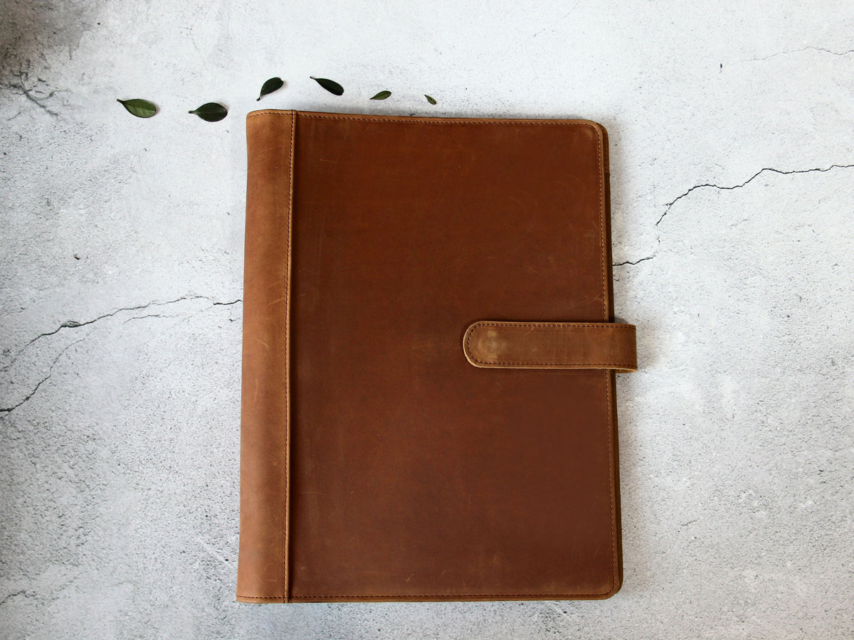 Vintage Custom 3-Ring Binder Retro-look Leather Padfolio/ Portfolio